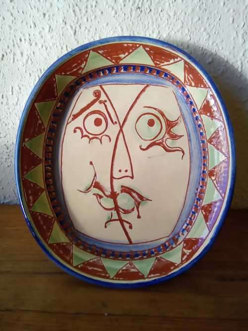 Vintage Signed Sgraffito Ceramic Platter in the Art Deco Style 30x27cm