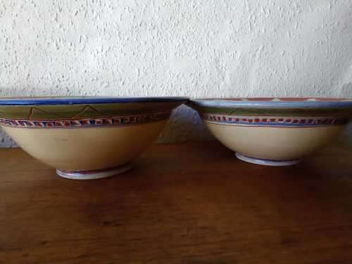 Pair of Vintage Art Deco Style Sgraffito signed Ceramic serving bowls 27cm diameter each