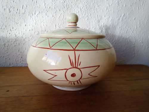 Vintage Art Deco Style Sgraffito Signed Ceramic Cookie bowl 22x17cm
