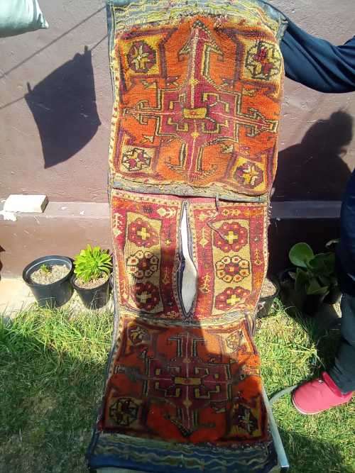 Antique 19th century Persian Hand woven Nomadic Saddle bag, 135 by 48cm