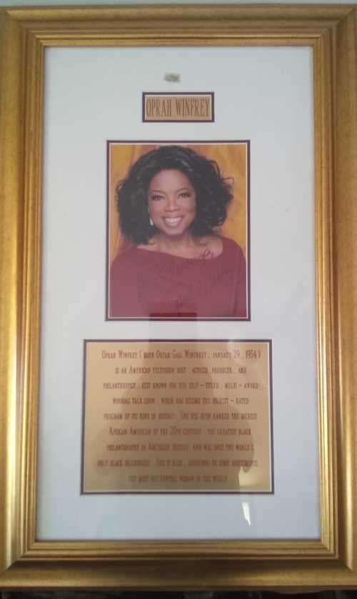Original Oprah Winfrey Autographed Headshot in Lovely frame. 78cm x 49cm