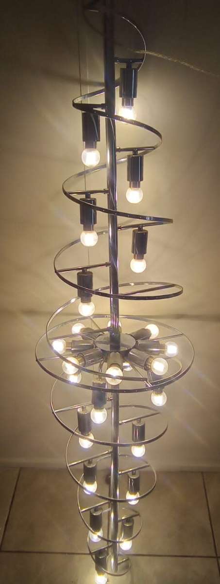 Stunning 190cm tall by 46cm wide Chromed Pendant Chandelier Including all 25 leds