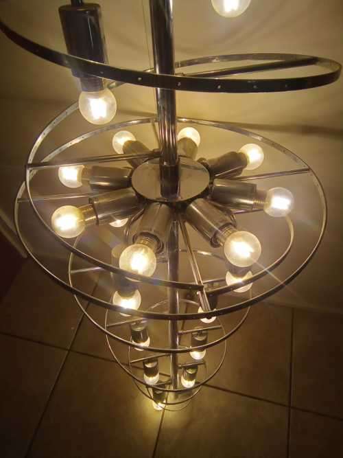 Stunning 190cm tall by 46cm wide Chromed Pendant Chandelier Including all 25 leds