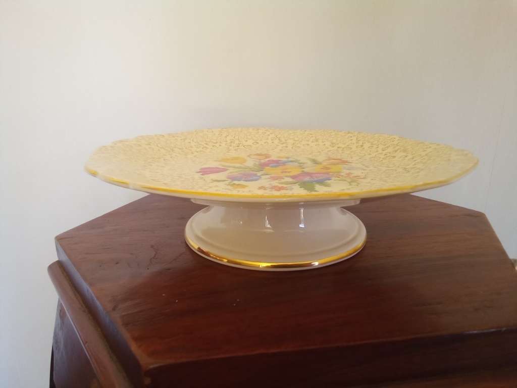 Vintage H & K Tunstal Petit Point Pansy, footed Server 24 cm by 6cm tall