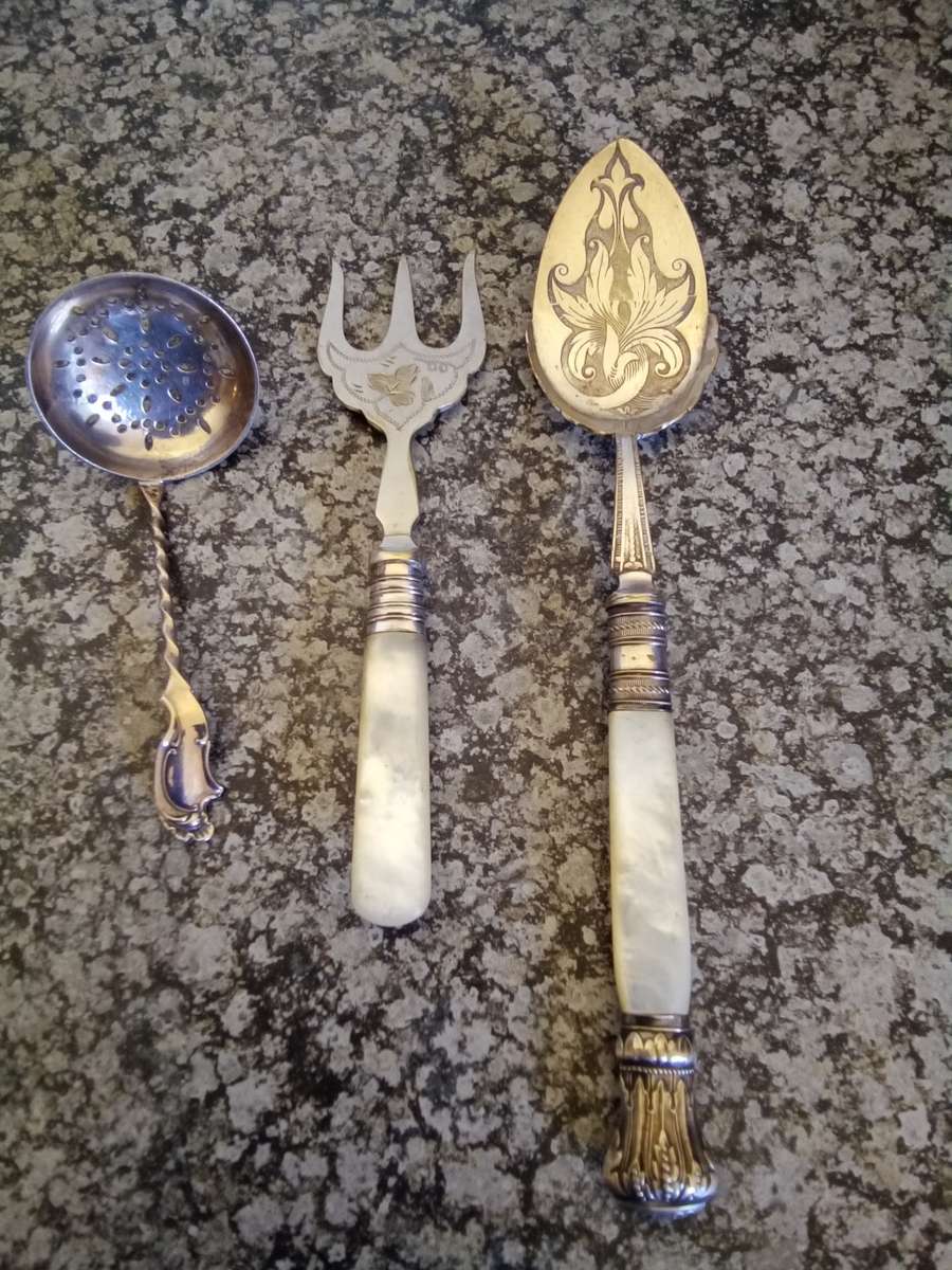 Antique Mother of Pearl handled Dessert Set