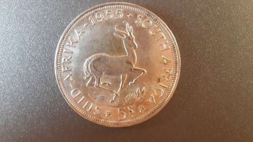1955 -5 Shillings Silver Crown -Union of SA - Scarce