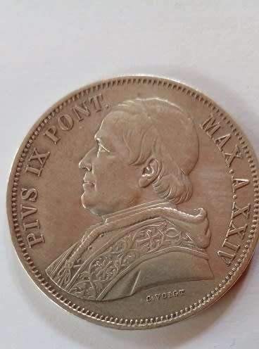 1870 5 Lire - Italy - Papal States -Pope Pius 1X