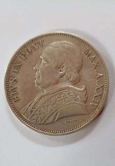 1870 5 Lire - Italy - Papal States -Pope Pius 1X