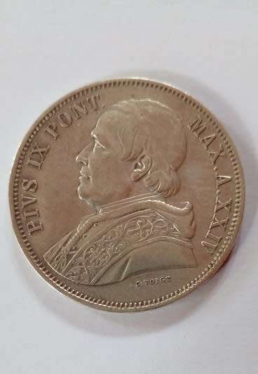 1870 5 Lire - Italy - Papal States -Pope Pius 1X