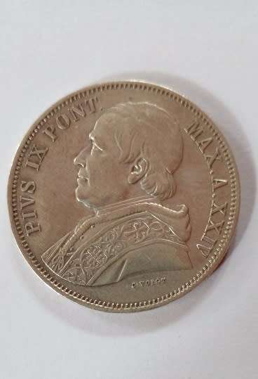 1870 5 Lire - Italy - Papal States -Pope Pius 1X