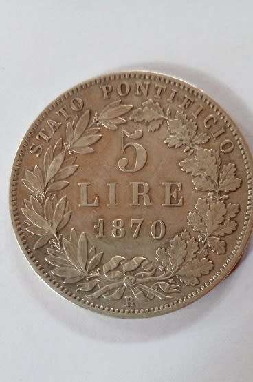 1870 5 Lire - Italy - Papal States -Pope Pius 1X