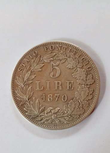 1870 5 Lire - Italy - Papal States -Pope Pius 1X