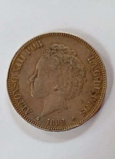 1892  5 Pesetas  -Alfonso X111 of Spain
