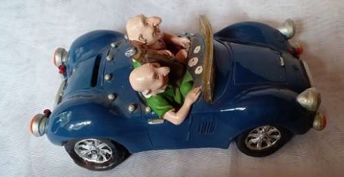 Vintage -Ceramic Car,- Money Box with Two Funny Guys, off on a Golf Trip.