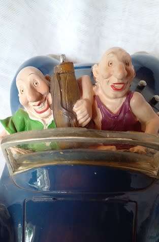 Vintage -Ceramic Car,- Money Box with Two Funny Guys, off on a Golf Trip.