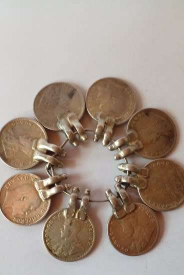 India -8 x 1/4 Rupees Silver Coins -Fitted with Old Style Holders, high Silver content.