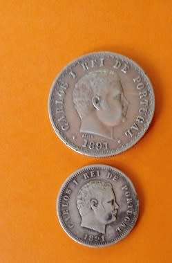 Portugal -2 x 1891 Silver-200 and 500 Reis Coins