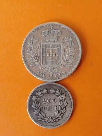 Portugal -2 x 1891 Silver-200 and 500 Reis Coins