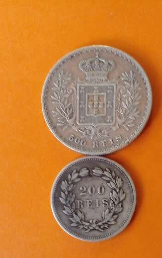 Portugal -2 x 1891 Silver-200 and 500 Reis Coins