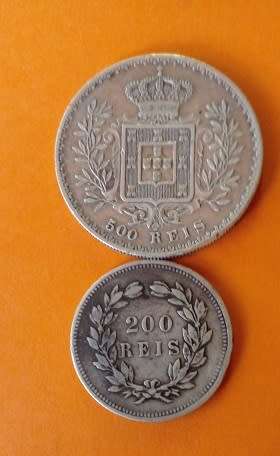 Portugal -2 x 1891 Silver-200 and 500 Reis Coins