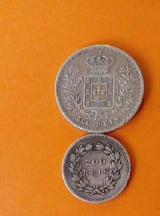 Portugal -2 x 1891 Silver-200 and 500 Reis Coins