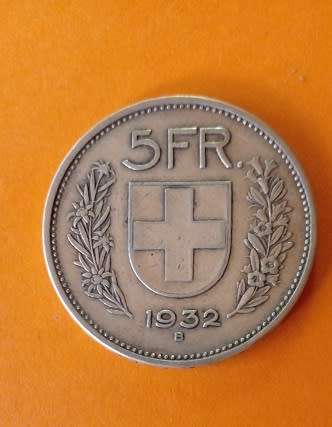 1932 Swiss -5 Francs -Silver Coin