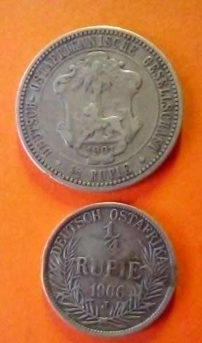 German East Africa -2 x Coins, 1901 -1/2 Rupie and 1906J -1/4 Rupie -Scarce