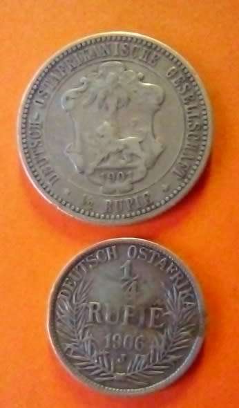German East Africa -2 x Coins, 1901 -1/2 Rupie and 1906J -1/4 Rupie -Scarce