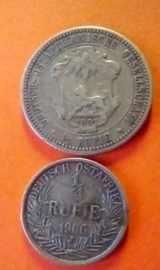 German East Africa -2 x Coins, 1901 -1/2 Rupie and 1906J -1/4 Rupie -Scarce