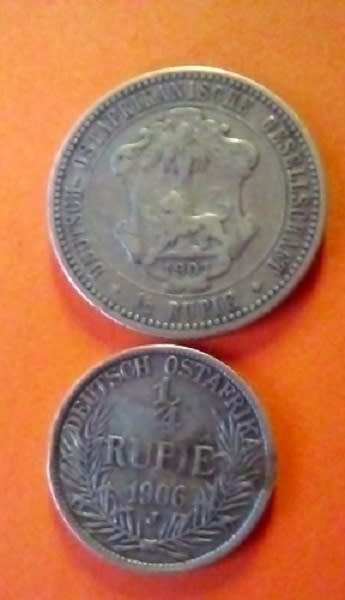 German East Africa -2 x Coins, 1901 -1/2 Rupie and 1906J -1/4 Rupie -Scarce