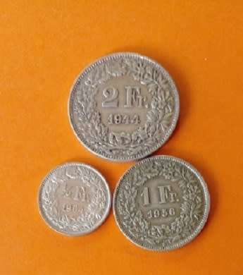Switzerland -1944 -2 Franc, 1956-1 Franc and 1964 -1/2 Franc- One Bid for All.