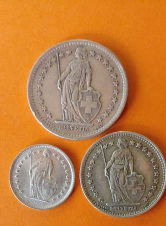 Switzerland -1944 -2 Franc, 1956-1 Franc and 1964 -1/2 Franc- One Bid for All.