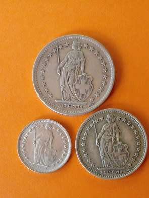Switzerland -1944 -2 Franc, 1956-1 Franc and 1964 -1/2 Franc- One Bid for All.