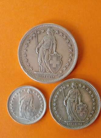 Switzerland -1944 -2 Franc, 1956-1 Franc and 1964 -1/2 Franc- One Bid for All.
