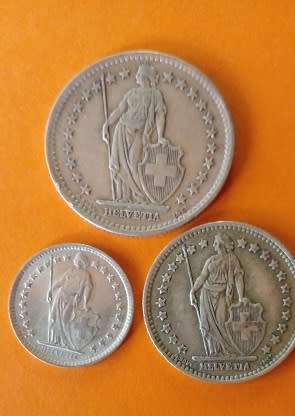 Switzerland -1944 -2 Franc, 1956-1 Franc and 1964 -1/2 Franc- One Bid for All.