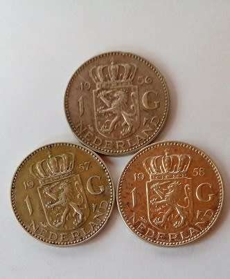 Netherlands -1956 /57/58 -1 Gulden x 3 Silver Coins, One Bid for all.