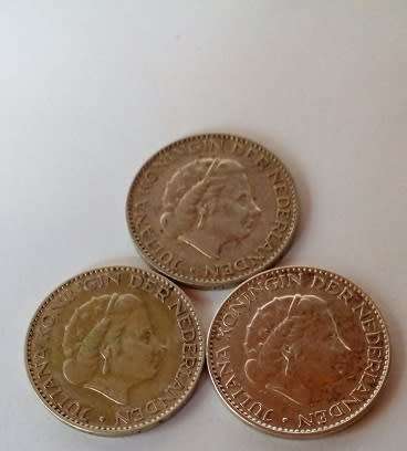 Netherlands -1956 /57/58 -1 Gulden x 3 Silver Coins, One Bid for all.