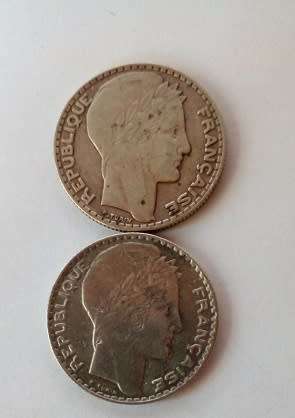 France-1933 and 1934 -2 x 10 Francs Silver Coins.
