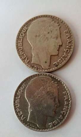 France-1933 and 1934 -2 x 10 Francs Silver Coins.