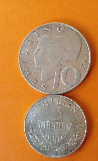 Austria - 1957 -10 Shilling plus 1960 -5 Shilling -Silver Coins.