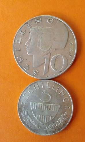 Austria - 1957 -10 Shilling plus 1960 -5 Shilling -Silver Coins.