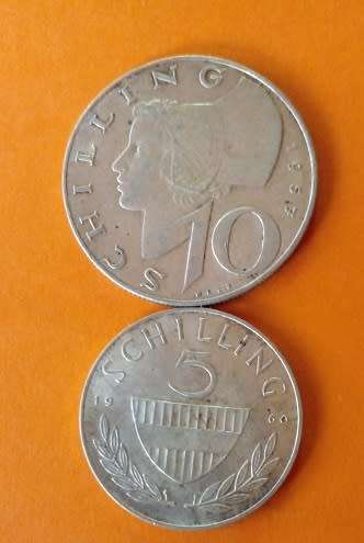 Austria - 1957 -10 Shilling plus 1960 -5 Shilling -Silver Coins.