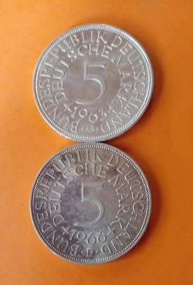 1963 and 1966 -5 Mark Coins -Bundes Republic Deutschland -Silver.