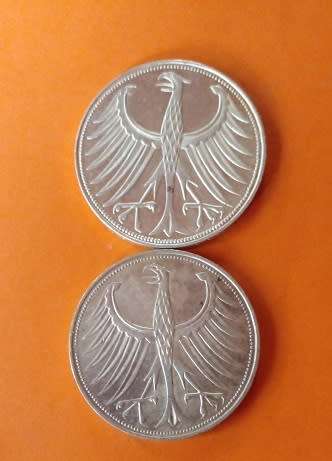 1963 and 1966 -5 Mark Coins -Bundes Republic Deutschland -Silver.