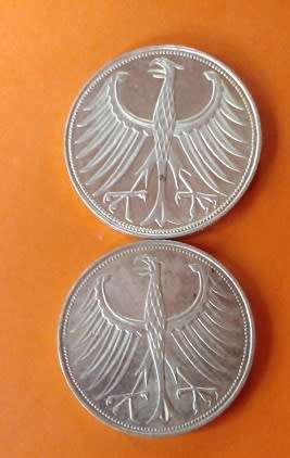 1963 and 1966 -5 Mark Coins -Bundes Republic Deutschland -Silver.