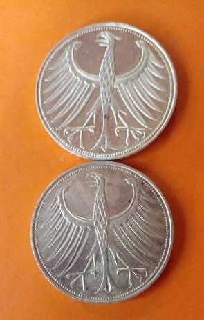 1963 and 1966 -5 Mark Coins -Bundes Republic Deutschland -Silver.