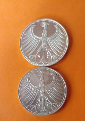 1963 and 1966 -5 Mark Coins -Bundes Republic Deutschland -Silver.