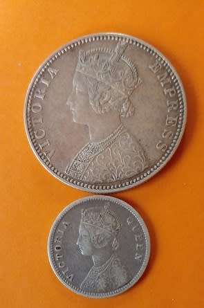 India -1889 -One Rupee, plus 1862 -1/4 Rupee Coins Silver