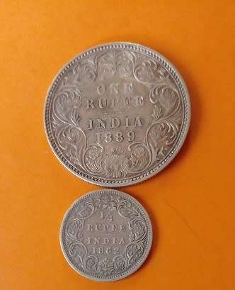 India -1889 -One Rupee, plus 1862 -1/4 Rupee Coins Silver