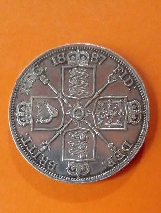 Great Britain -1887 Victoria -Double Florin -Silver Coin.